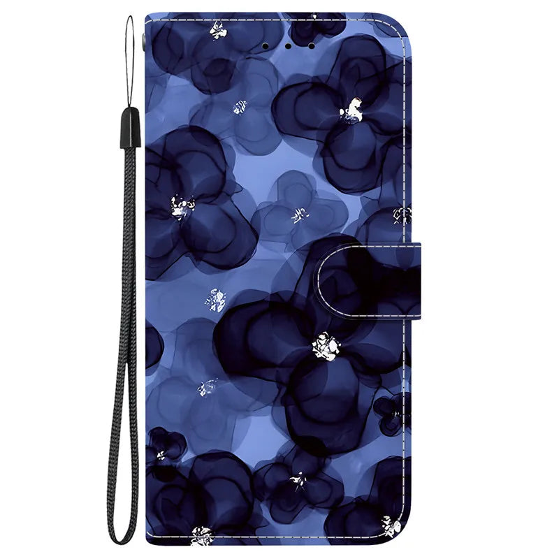 Elegant Colored Flower Wallet Phone Case For iPhone 15 14 Plus 13 Mini 15Pro Pro Max Magnetic Flip Leather Cover Cute 3D Pattern