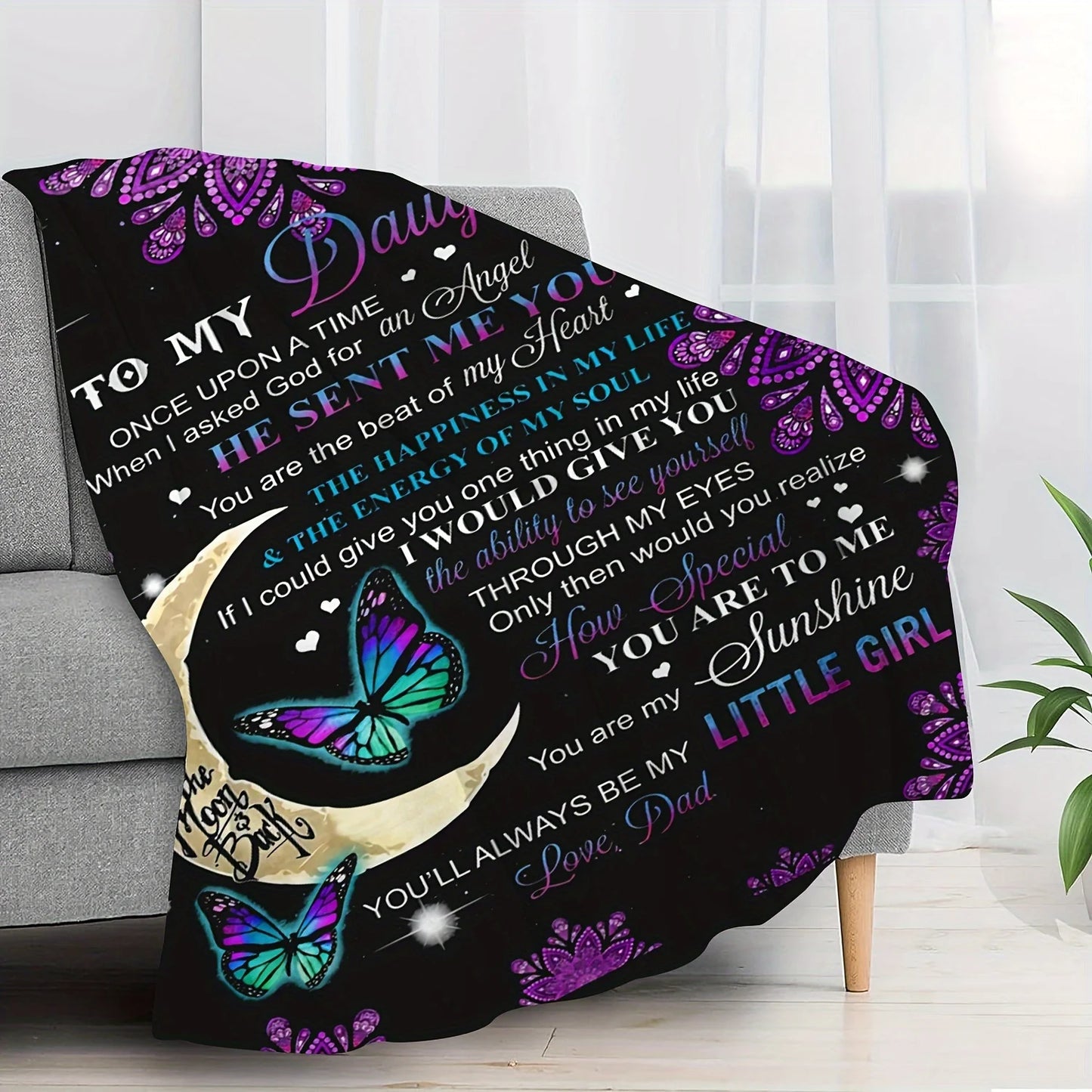 To My Daughter from Dad Blanket – Moon & Butterfly Heartfelt Gift