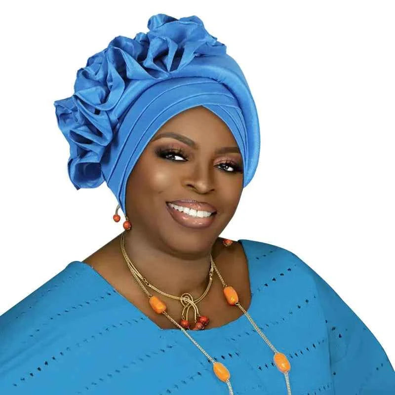 Ruffled Turban Cap for Women African Lady Head Wraps Bonnet Nigeria Female Headtie Wedding Party Headgear