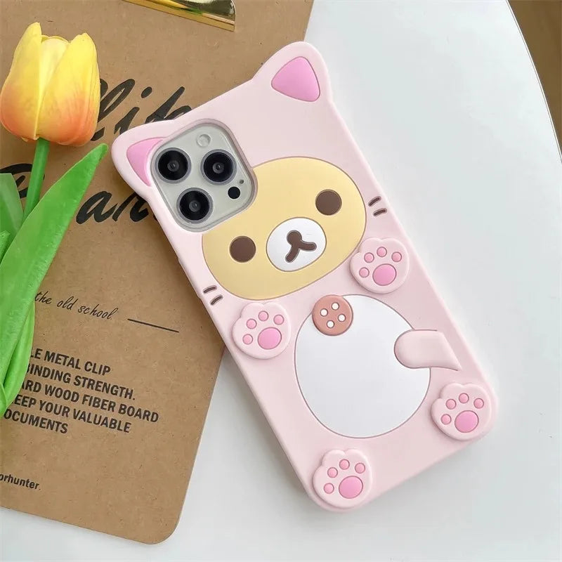Cute Cute Bear Kitty Cat Paw Phone Case For iPhone 16 15 Pro Max 14 13 12 11 X Xs XR 7 8 Plus 6s 5s SE Soft Silicone Cover