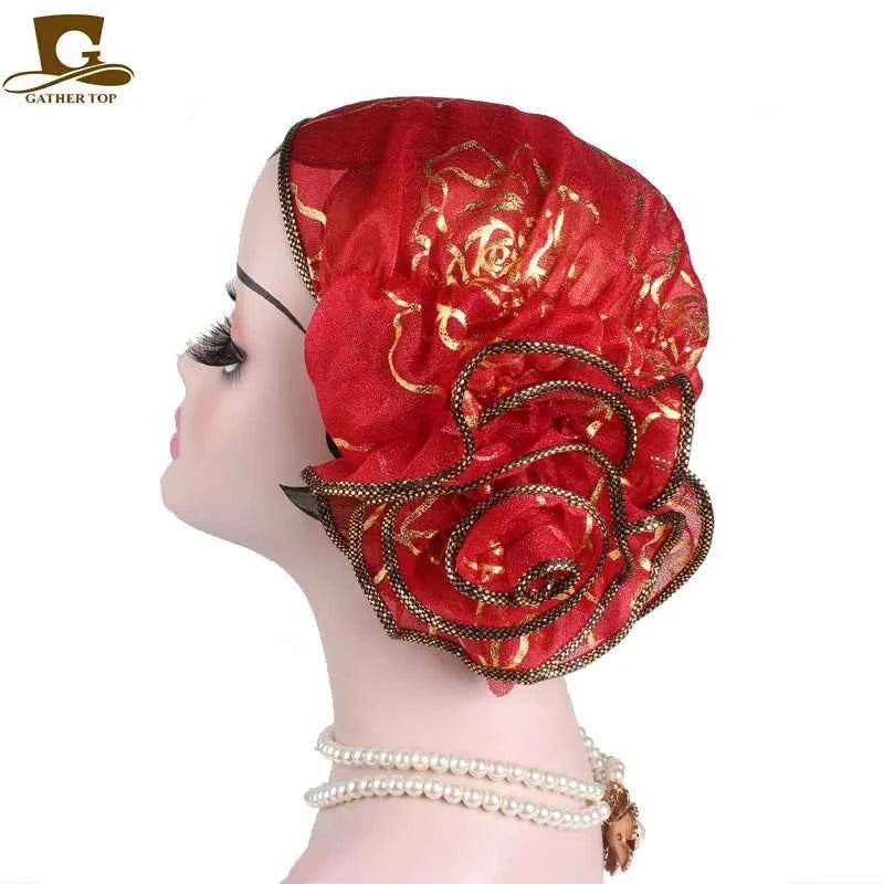 Spring Large Flower Turban – Women’s Jacquard Lace Headwrap & Muslim Headwear