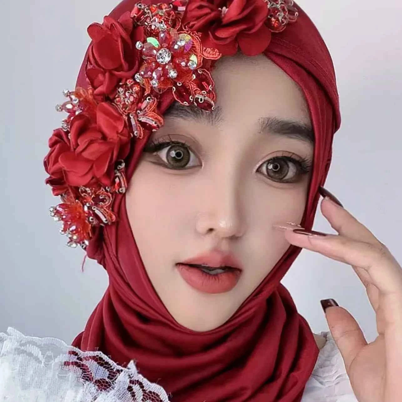 Diamonds Amira Flower Turban Hijabs Instant Scarf Women Muslim Hijab Scarves Head Cover Bride Pull On Ready Headscarf Wrap Niqab