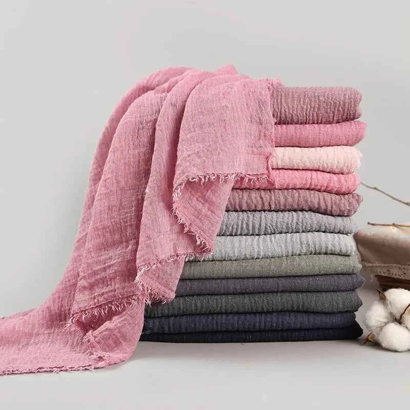 Ramadan Classics Crinkle Cotton Hijab Scarf Women Turban Muslim Shawl Plain Bandana Breathable Women's Shawls Foulard Hijab Hood