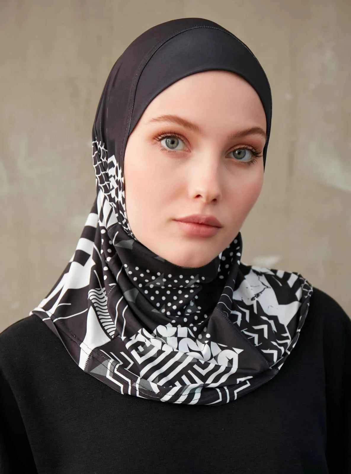 Sporty Inner Women's Hijabs Muslim Breathable Islamic Instant Turban For Ladies Geometric Printing Pattern Head Wrap Headband