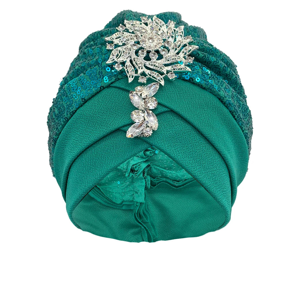 Luxury Rhinestones Turban Cap for Women Soft Comfortable Head Wraps Muslim Headscarf Bonnet  Turbante Mujer - NamafadStore