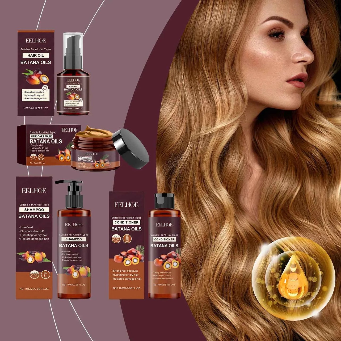 Batana Strengthening Hair Shampoo Conditioner Anti Frizzy Moisturizing Scalp Soften Hair Smoothing Repair Damaged Hair Care Set