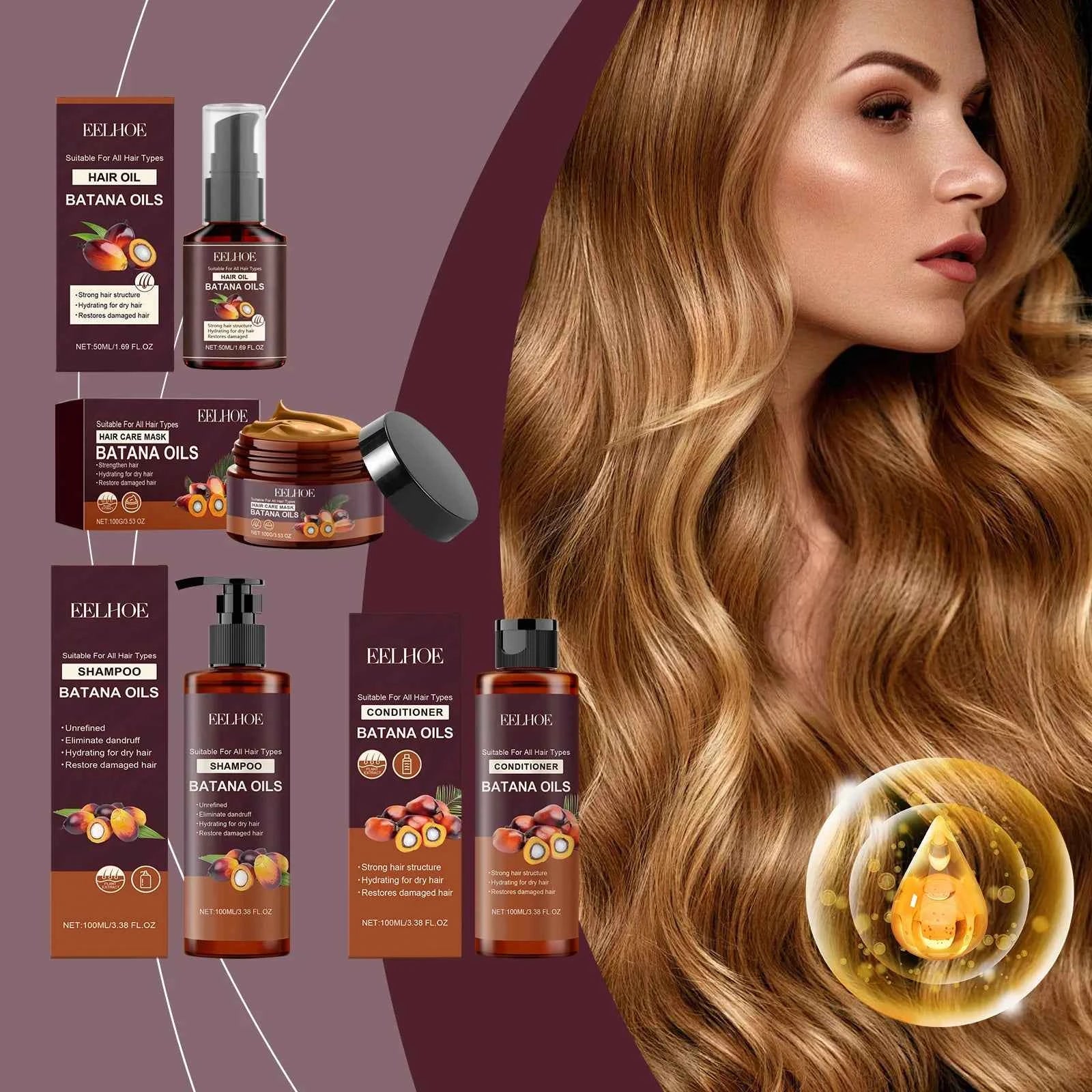 Batana Strengthening Hair Shampoo Conditioner Anti Frizzy Moisturizing Scalp Soften Hair Smoothing Repair Damaged Hair Care Set