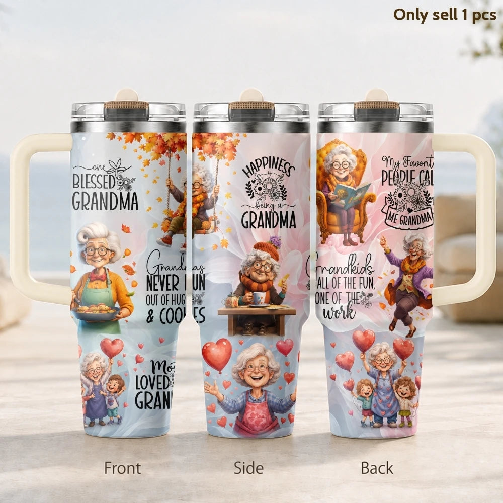 Happy Grandma Life Vacuum Flasks 40oz 3rd Gen Vacuum Insulated Stainless Steel Tumbler Cup with Handle Straw Lid