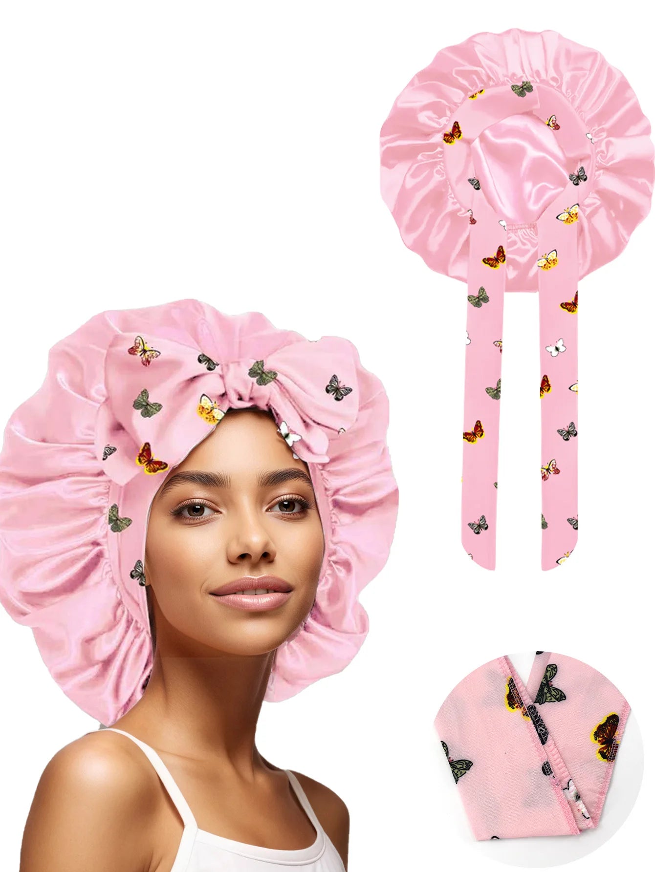 Popular New Summer New Large Streamer Shower Cap Hat Women's Daily Commuting Nightcap Adult Hat Sun Protection Cap