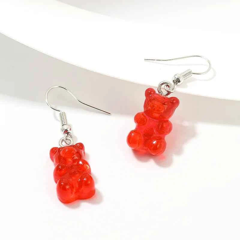 Gradient Candy Color Cute Acrylic Bear Dangle Earrings for Women Girls Gift Korean Fashion Animal Hook Earring Female Jewelry