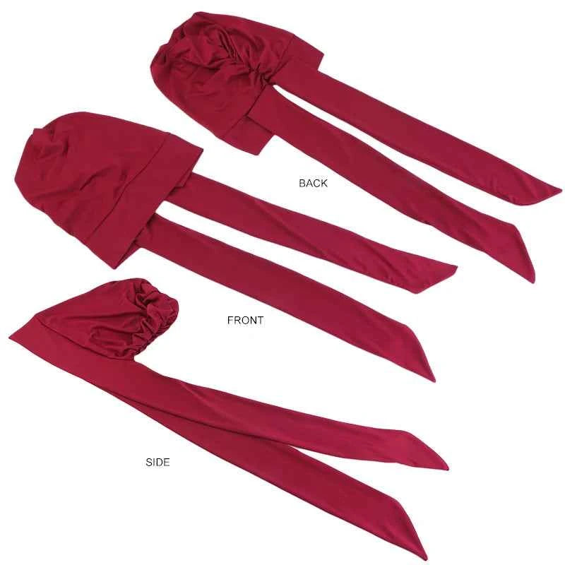 2PCS Pre-Tie Muslim Turban – Elastic Ribbon Head Scarf & Fashion Beanie for Women