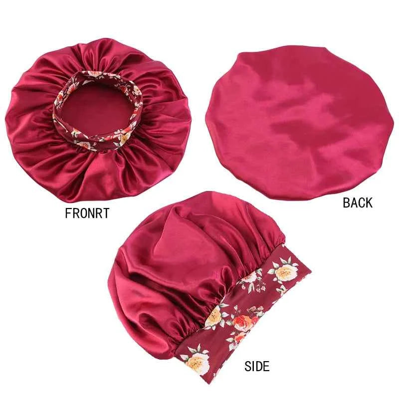 3PCS/LOT Extra Large Satin Sleep Caps For Women Hair Bonnets for Sleeping Braids Curly Night Cap Bath Shower Cap Accessories - NamafadStore