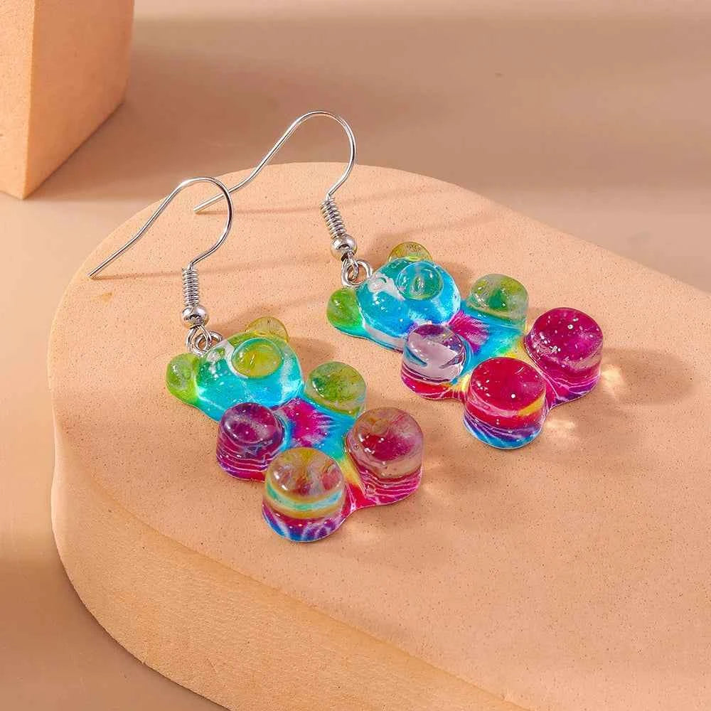 Cute Colorful Gummy Bear Drop Earrings for Women Girls Cartoon 3D Bear Earrings Party Holiday Jewelry Gifts
