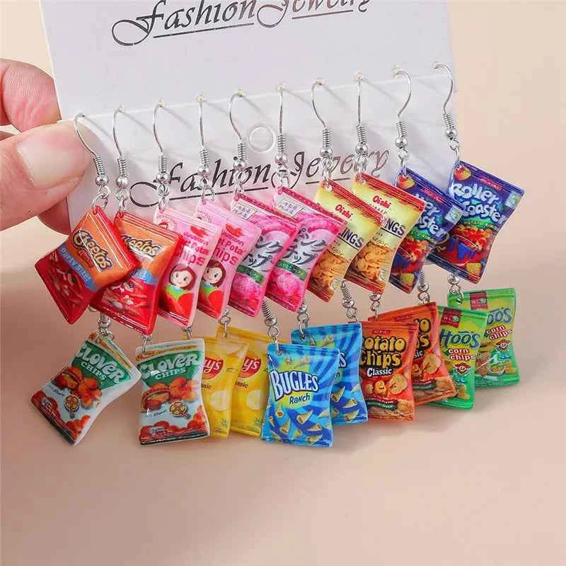 Aihua New In Fashion Women Earrings Cute Resin Food Snacks Potato Chips Earrings Handmade Party Jewelry Gifts