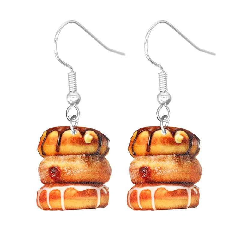 Food Earring 2D Handmade Cute Interesting Taco Corn Crunchy Burger Biscuits French Fries Ice Cream Cheese Cute