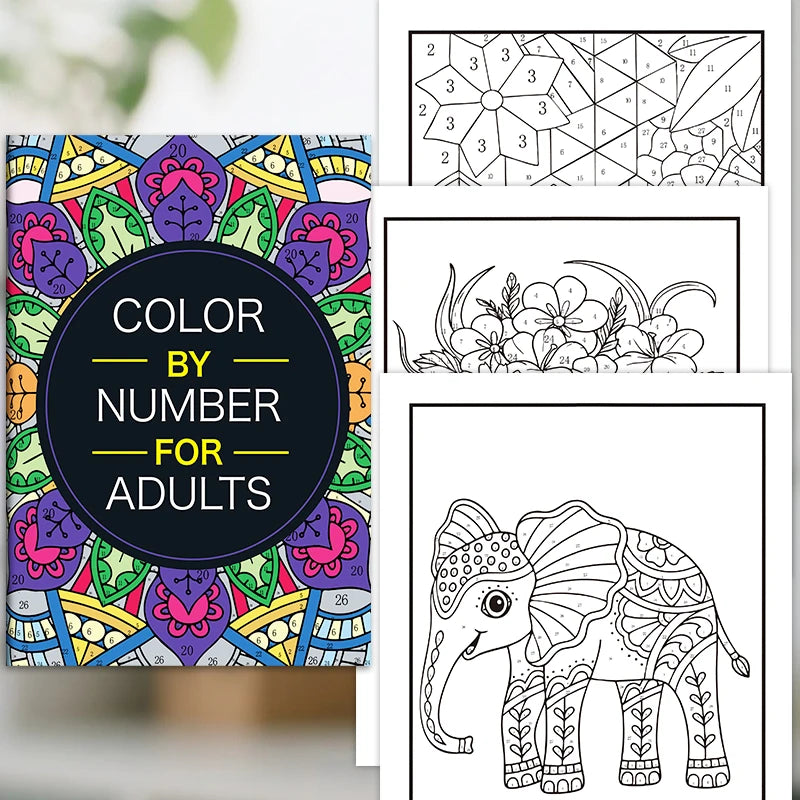 Stress Relief Color by Number Book for Adults – Mandala & Botanical