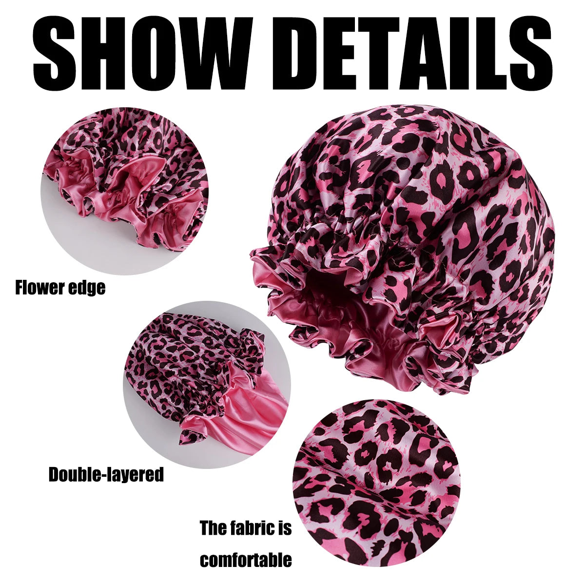 Women's Large Wide Edge Elastic Hat, Casual Silk Bonnet, Smooth Tint, Suitable for Curled, Straight, Leopard Print, Fashion, 1Pc