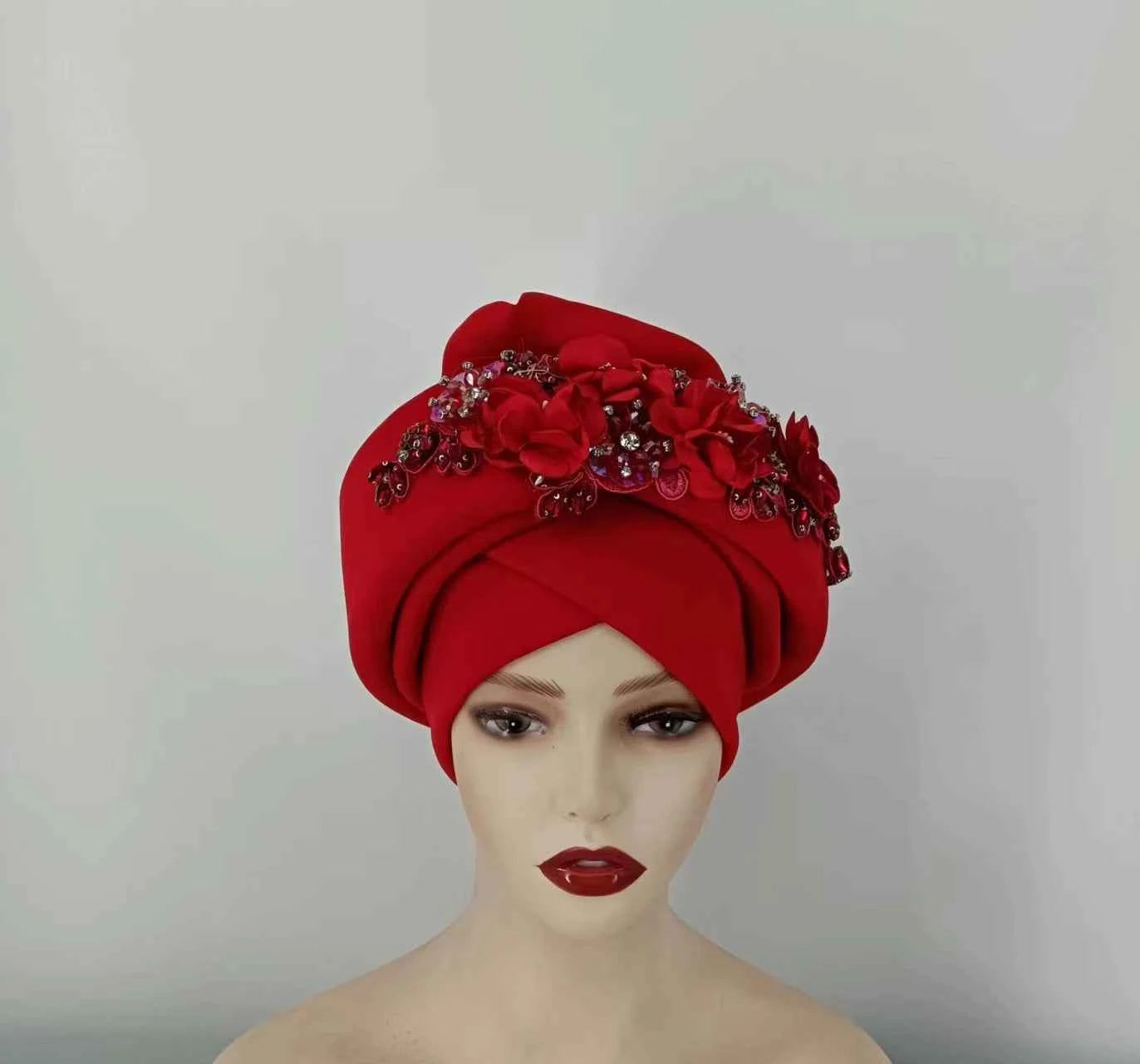 Beaded Nigeria Gele Ready African Headtie Female Head Wraps Party Headpiece Muslim Headscarf Hat Women's Turban Cap with Stones