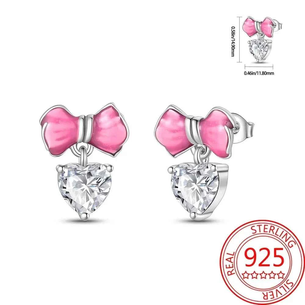 Pink Series 925 Sterling Silver Romantic Flower Butterfly Unicorn Tulip Geometry Earrings Boutique Fine Jewelry Gifts for Women