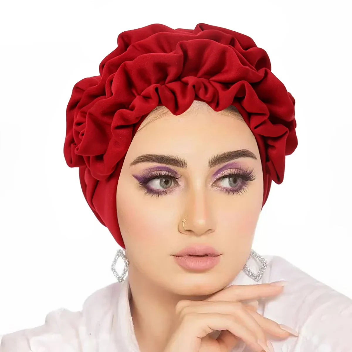 Trendy Crinkle Women's Hijab Solid Color Muslim Ladies Turban Bonnet Flower Decor Ramadan Head Wrap Head Scarf Indian Hat Mujer - NamafadStore