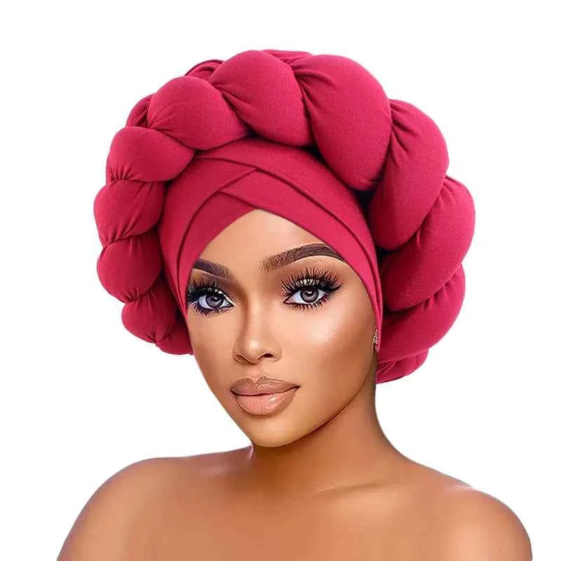 New African Twisted Large Fried Braid Turban Hat Muslim Hijab Hat Elastic Head Wraps Headscarf Beanie Hats Turbante Cap