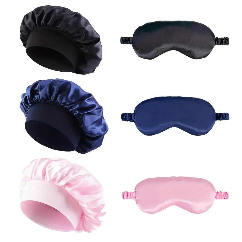 2-Piece Satin Bonnet & Eye Mask Set for Women – Sleep Hair Wrap