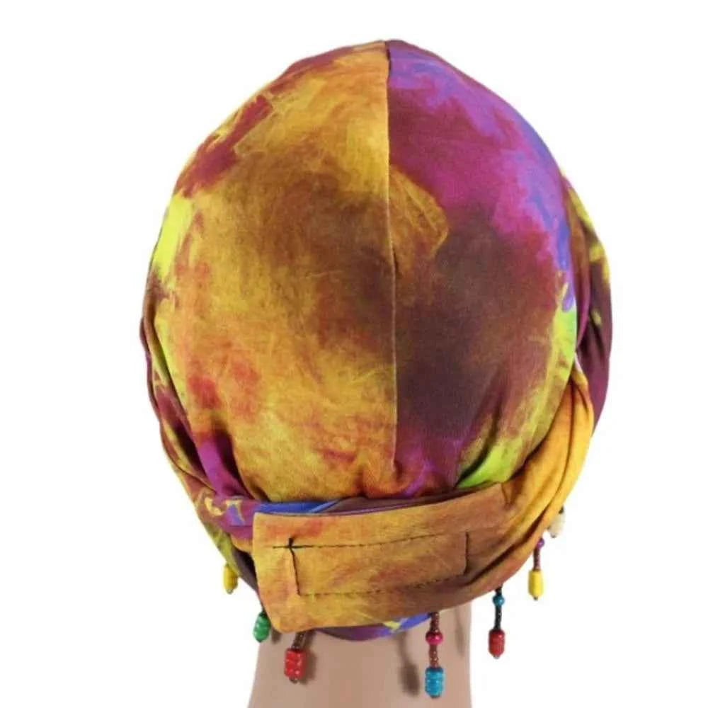 Bonnet Hat Elastic Colorful Beaded Headscarf Breathable Hijab Pre-tie Head Wraps Dome Indian Style Jacquard Pullover Cap Gifts