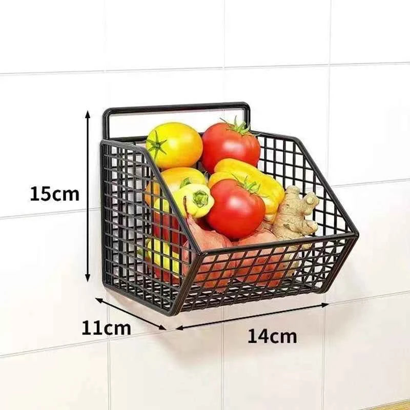 Wall Mounted Kitchen Storage Basket Durable Wire Storage Rack for Vegetables and Fruits Suitable for Home Organization