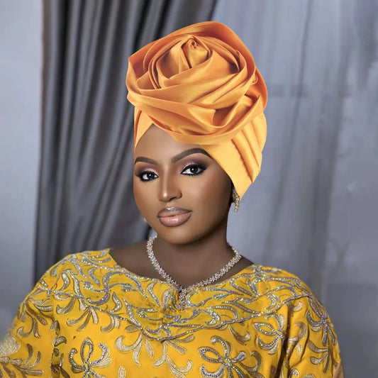 Women Party Turban Big Flower Head Wrap Chemo Cap Nigeria Wedding Headwear Muslim Hijab Bonnet Headscarf Skullies Turbante Mujer