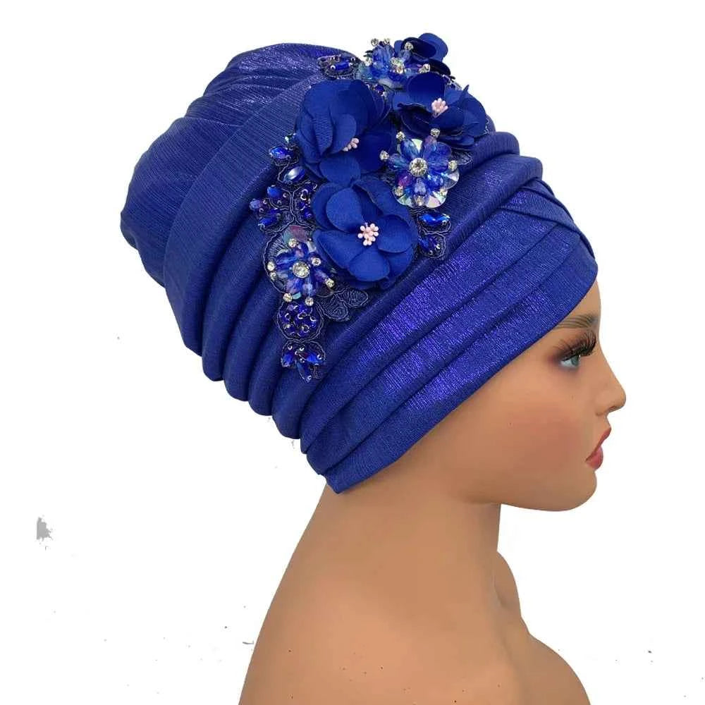 Already Made Wedding Geles Female Head Wraps with Diamond Flower 2024 New African Women's Turban Cap Nigeria Auto Gele Headtie