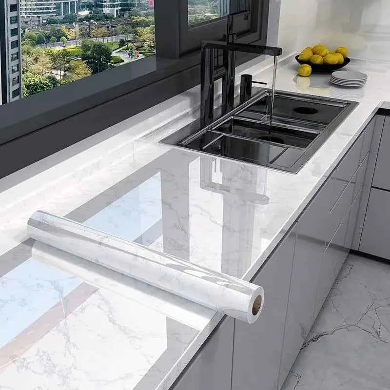 10M x 80CM Marble Self Adhesive Wallpaper Waterproof Oil Proof Kitchen Stickers Thermostability Decorative Film Home Decor