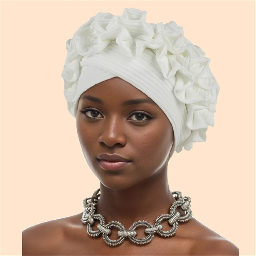 Ruffled Turban Cap Women's Head Wraps Soft Comfortable Headscarf Bonnet Lady Soild Color Headgear - NamafadStore