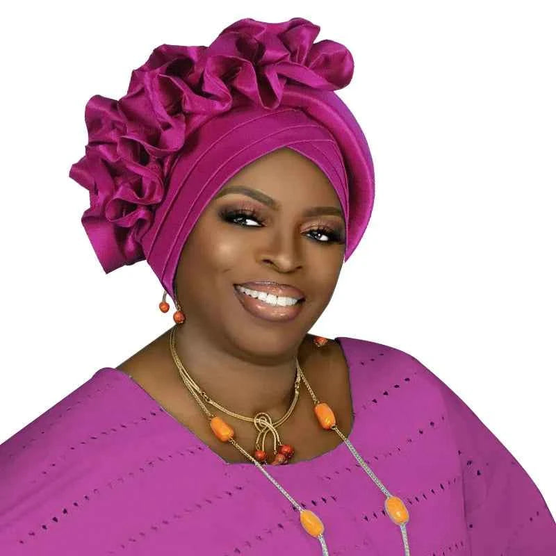 Ruffled Turban Cap for Women African Lady Head Wraps Bonnet Nigeria Female Headtie Wedding Party Headgear
