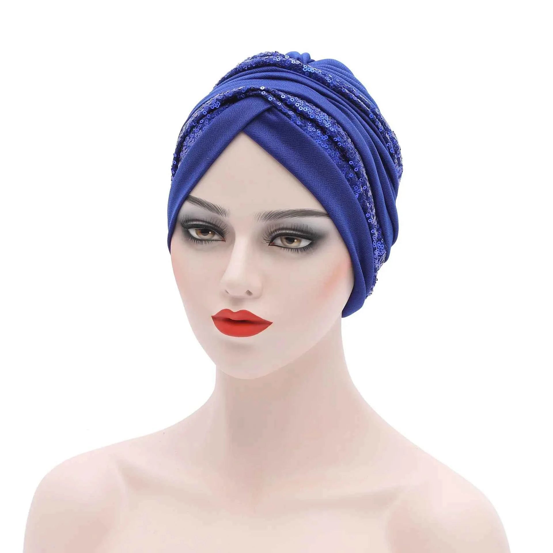 Women's Head Wraps Muslim Headscarf Cap India Hat Ready Hijab Bonnet Turbante Mujer Summer Breathable Sequins Turban Cap