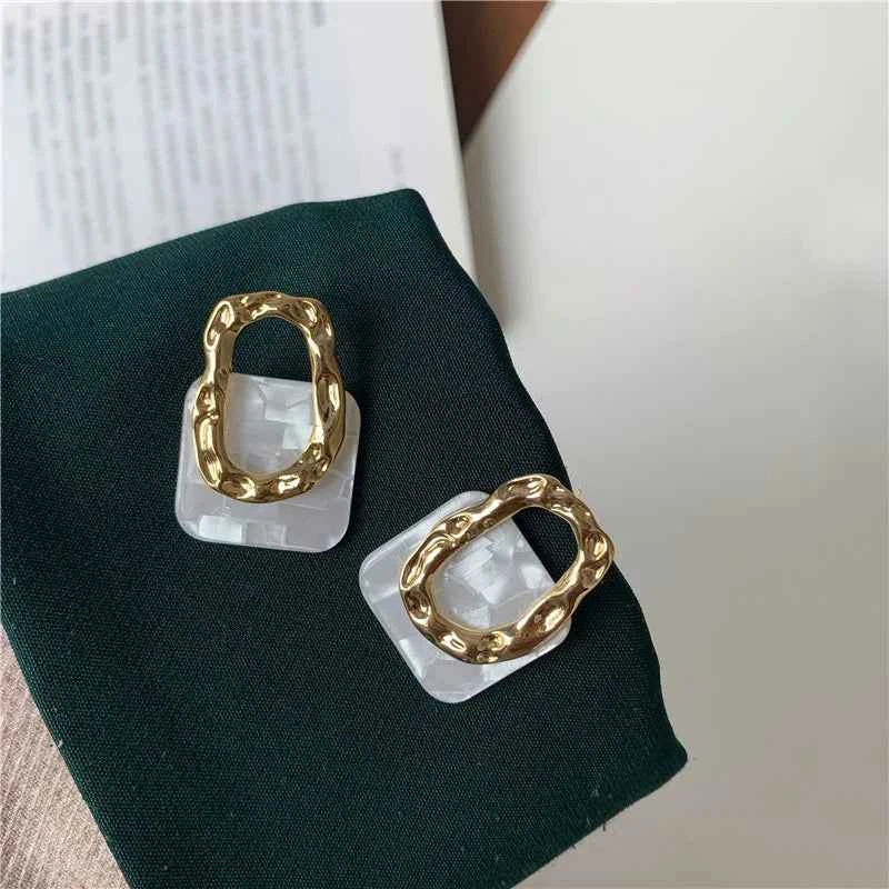 Korea Acrylic Resin Geometric Square Hanging Stud Earrings New Fashion Hollow Metal Trendy Earrings 2022 Jewelry Gift