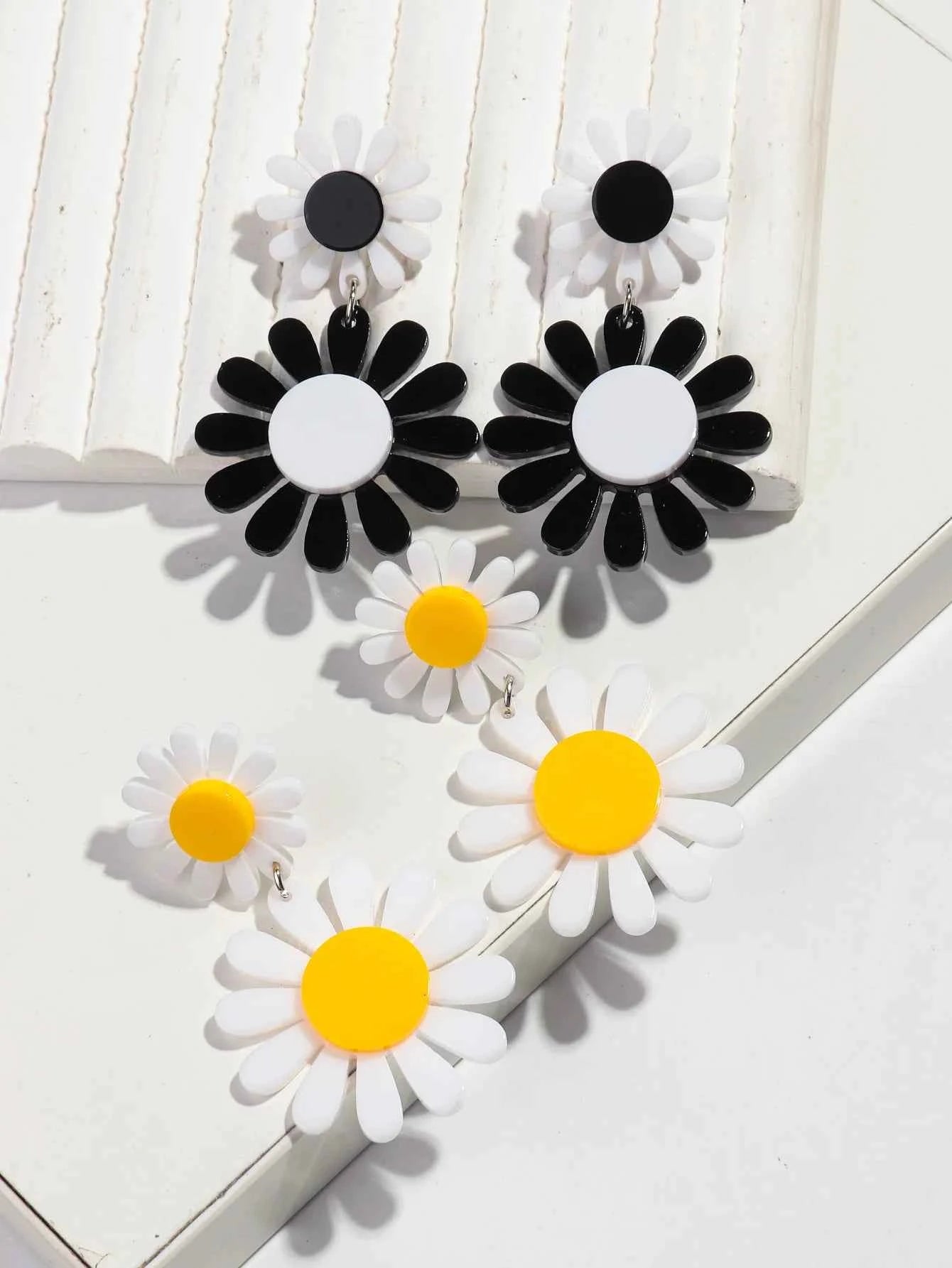 Boho Colorful Acrylic Sunflower Women's Earrings 2024 Trendy Geometric Daisy Flower Long Drop Earring Cute Simple Jewelry Gifts