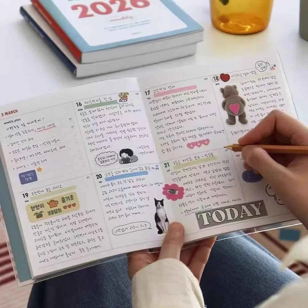 2026 Schedule Life Planner Book Retro Minimalist Student Study Diary Planner Hardcover PVC Journal Notebook Weekly Layouts