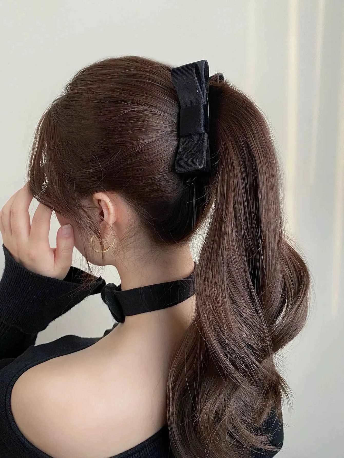 Lystrfac New Solid Color Fashion Fabric Bow Banana Hair Clips Hairpin for Women Back Head Ponytail Headdress  Hair Accessories