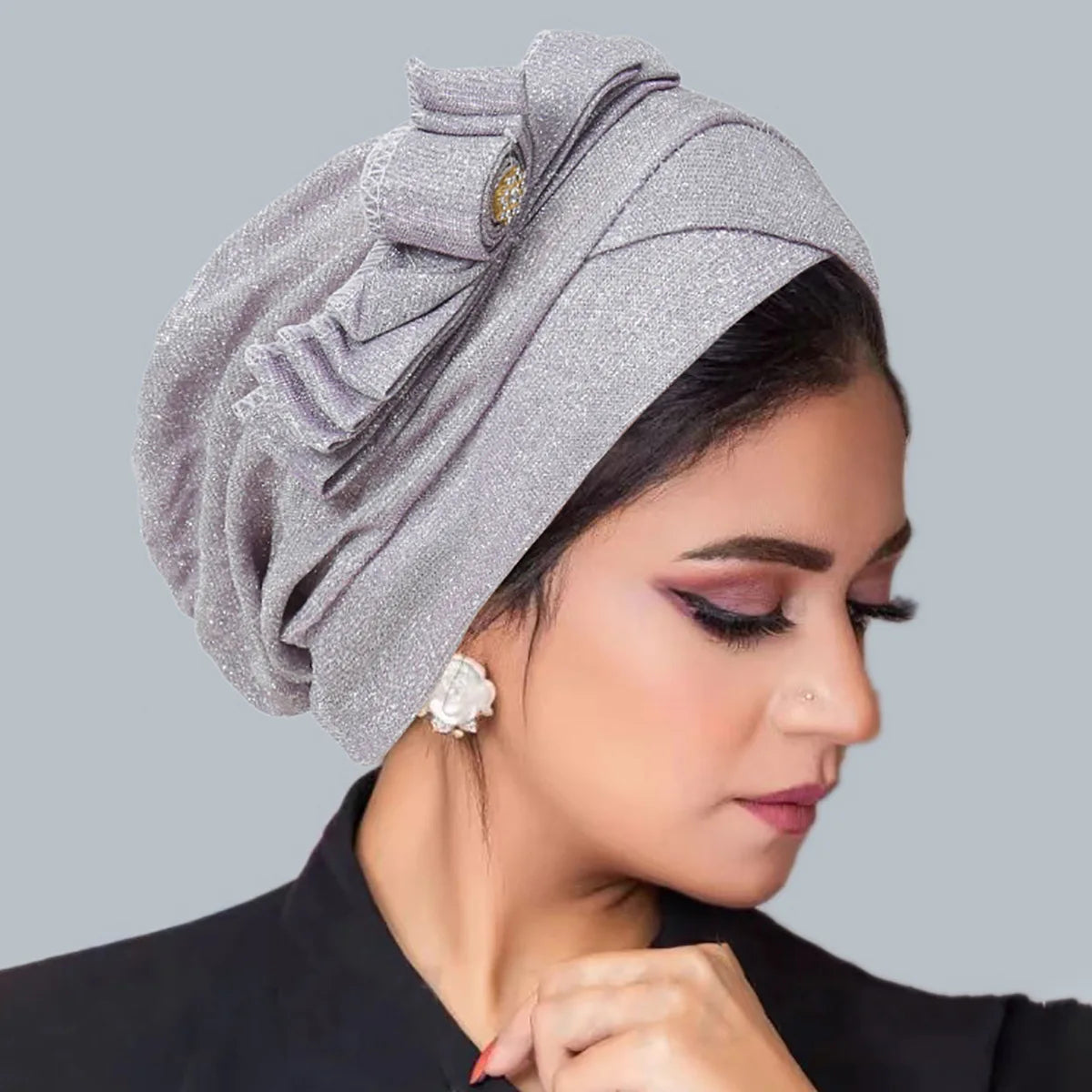 New African Print Turban Beanie for Women - Flower Beanie, Muslim Hijab, Head Wrap, and Hair Loss Bandana