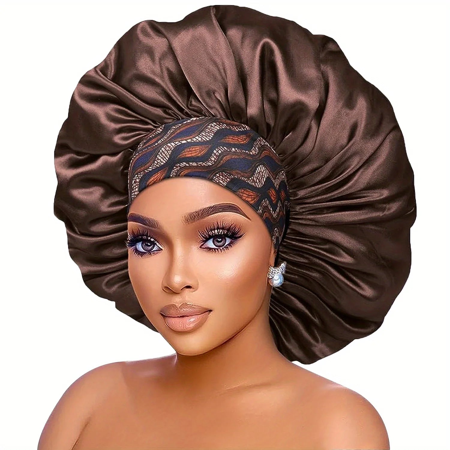 Women's Fashion Bonnet Flower Printed Hair Hat with Wide Edge Elastic Silk Smooth Satin Face for Daily Home Sleep Hat - NamafadStore