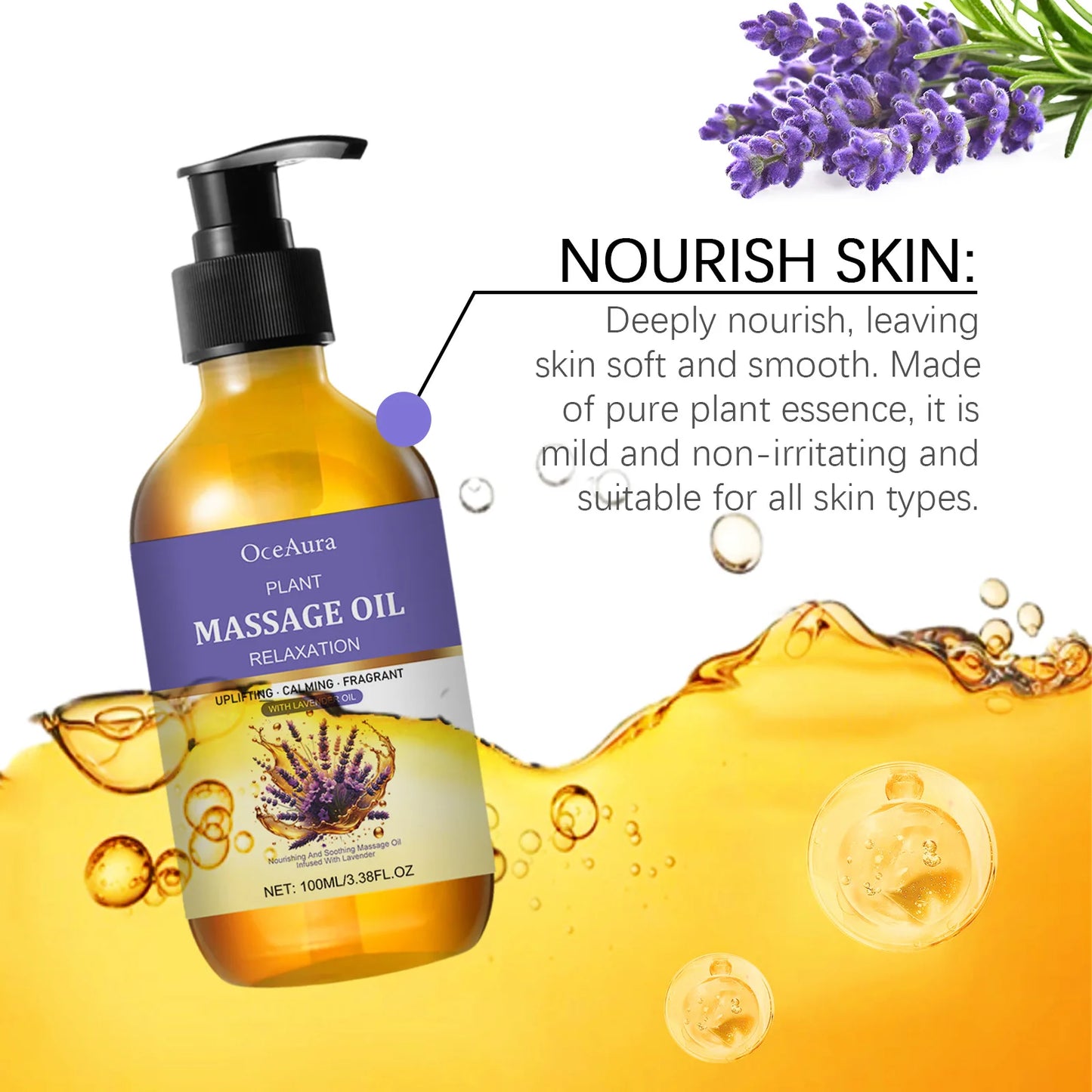Lavender Relaxing Massage Oil Moisturizing Body Skin Smoothing Soft Stress Relief Muscle Sore Help Sleep Gua Sha Fragrance Oil
