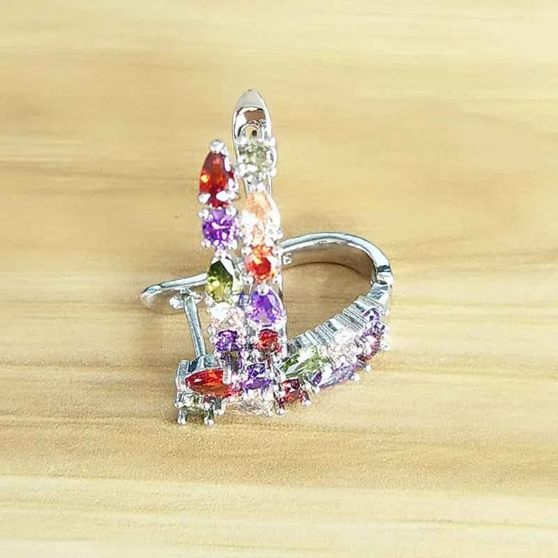 Wholesale Slver Color Luxury 925 Sterling Silver Earrings Flash Colorful CZ Zircon Ear Studs Earrings Women Cheap Brincos
