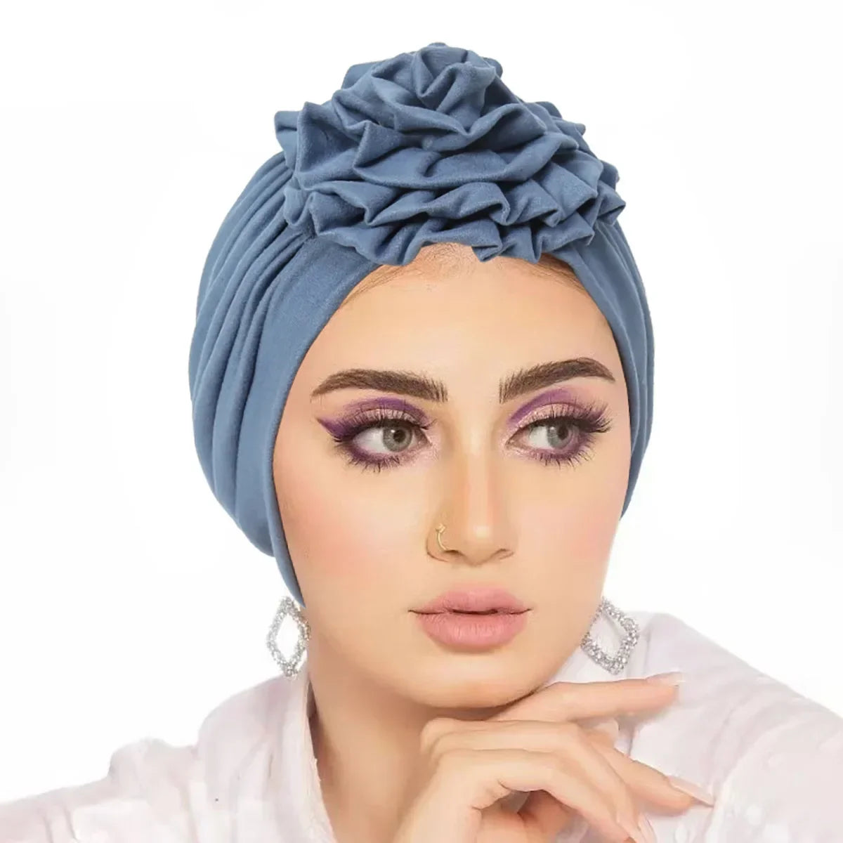 Trendy Crinkle Women's Hijab Solid Color Muslim Ladies Turban Bonnet Flower Decor Ramadan Head Wrap Head Scarf Indian Hat Mujer - NamafadStore