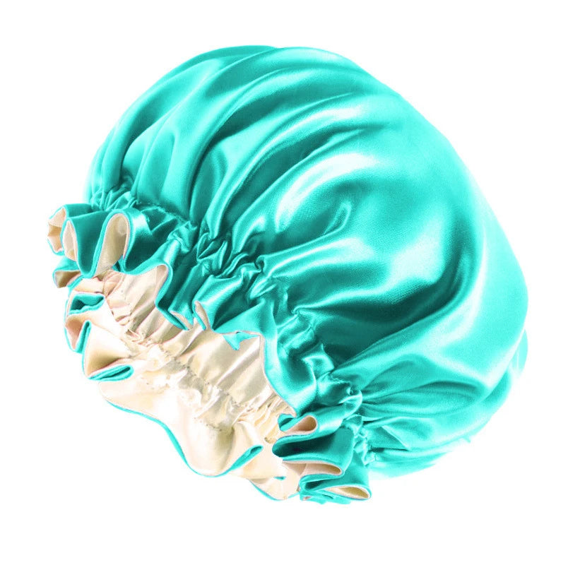 New Solid Elastic Double Layer Satin Bonnet Nightcap Women Night Sleep Hair Protection Hat Reversible Sleeping Hat Hair Care New - NamafadStore