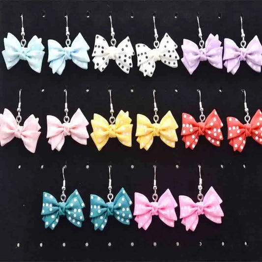 28*20mm Earrings For Girls Women Resin Handmade Cute Small Dot Bowknot Resin Flatback Charms Drop Earrings Funny Gift