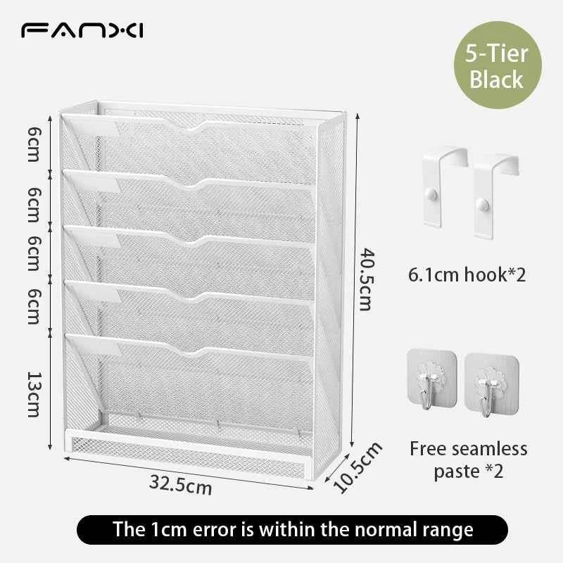 5 Pocket Mesh Hanging Wall File Organizer, Wall Mounted Mail Paper Document Folder Holder,Magazine Rack for Office Home School.