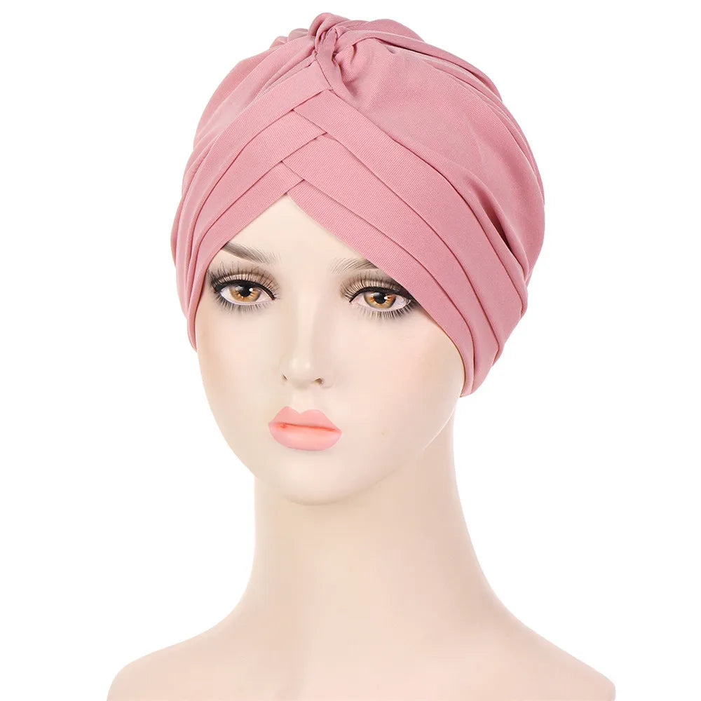 1PC New Women Elastic Turban Hat Muslim Hijab Islamic Beads Cancer Chemo Cap Ladies Hijab Stretch Head Wrap Head Scarf Hair Loss - NamafadStore