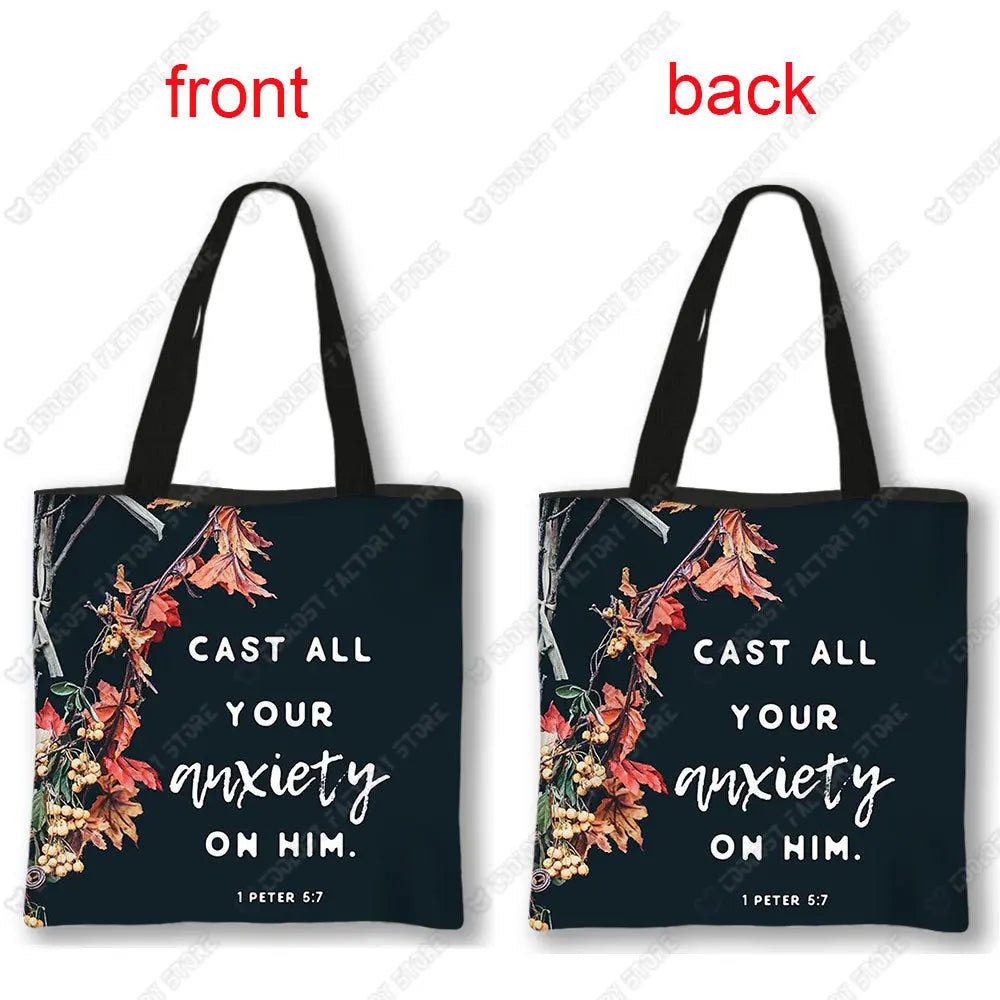 Christian Bible Verse Print Handbag God He Will Sustain You Lady Shopping Fashion Shoulder Bag Girl Travel Tote Bag Gift