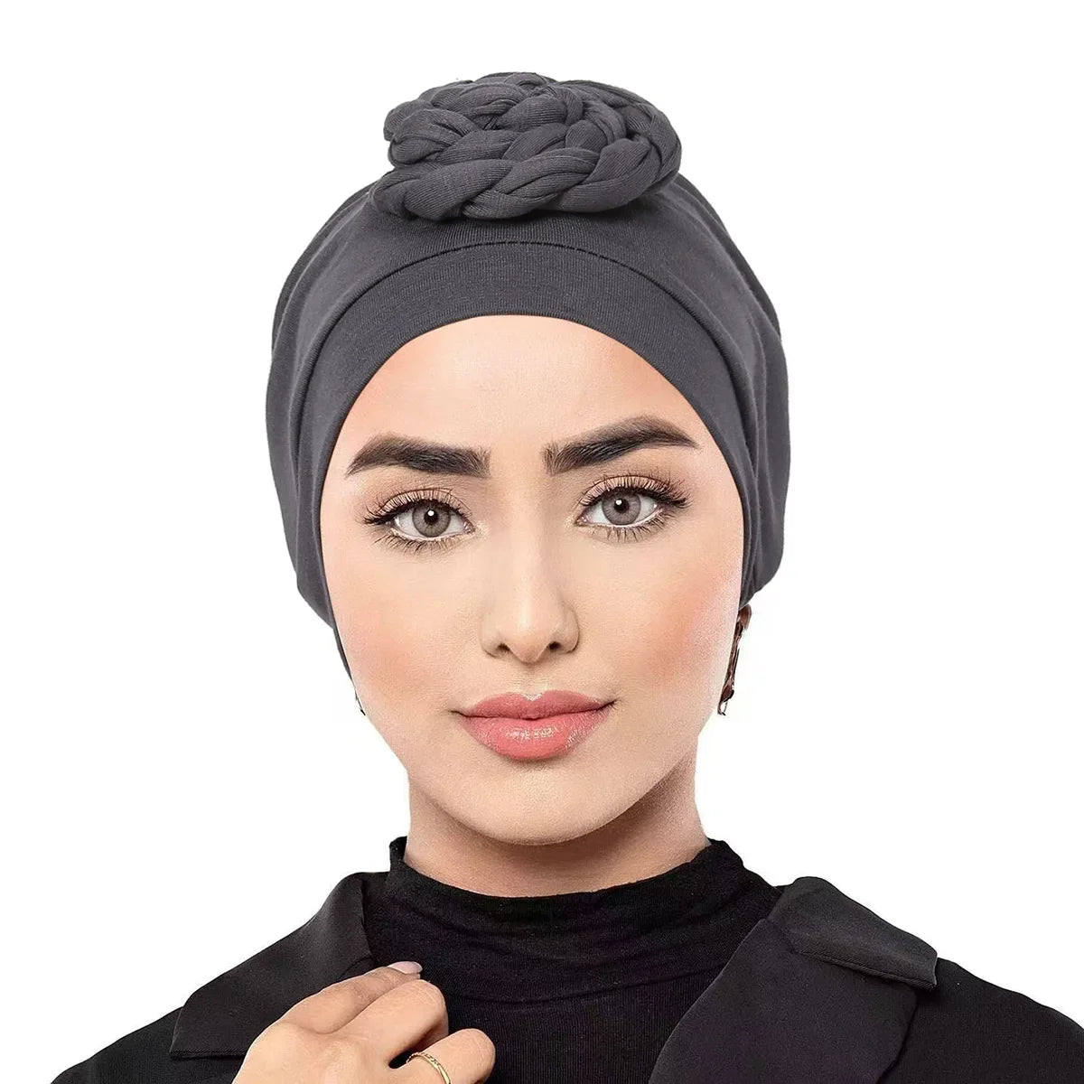 Trendy Crinkle Women's Hijab Solid Color Muslim Ladies Turban Bonnet Flower Decor Ramadan Head Wrap Head Scarf Indian Hat Mujer - NamafadStore