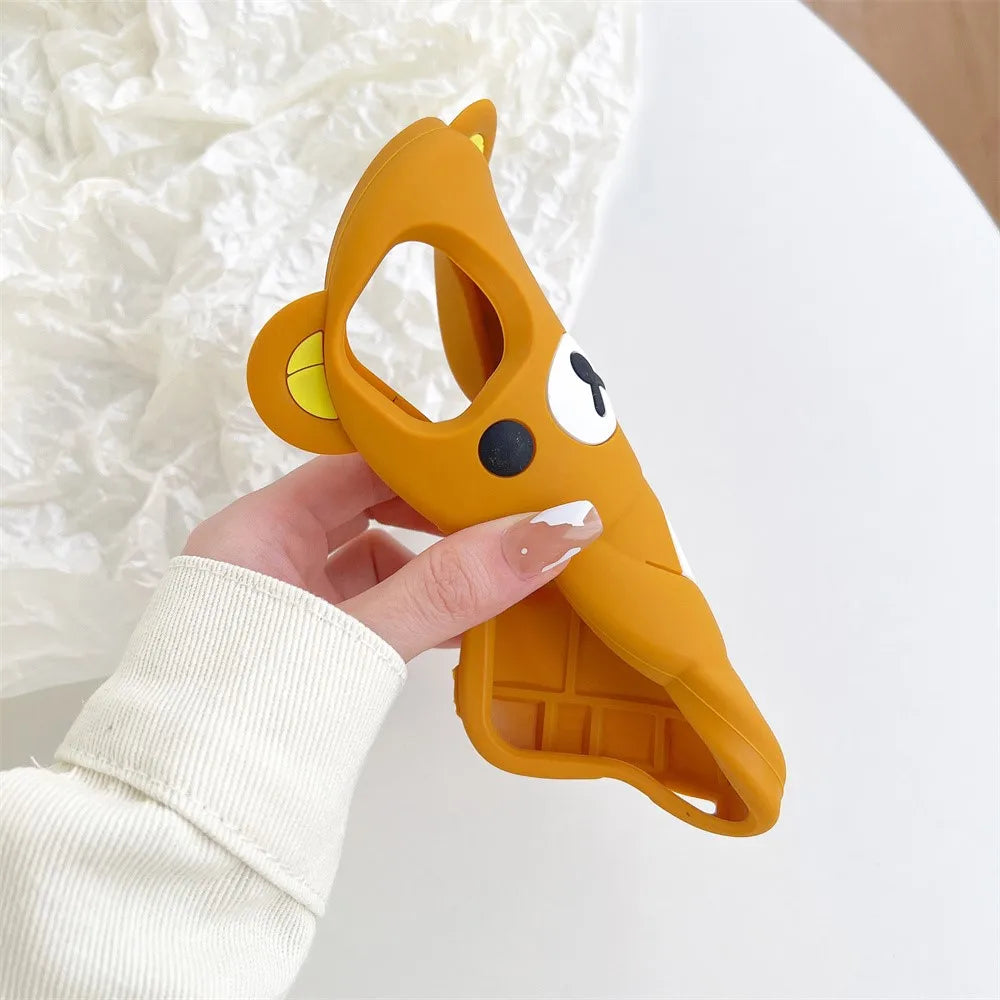 Cute Cartoon 3D Rilakkuma Phone Case For iPhone 16 15 14 13 12 11 Pro X XS Max XR 6 7 8 Plus 4 4S 5 5S SE Soft Silicone Cover